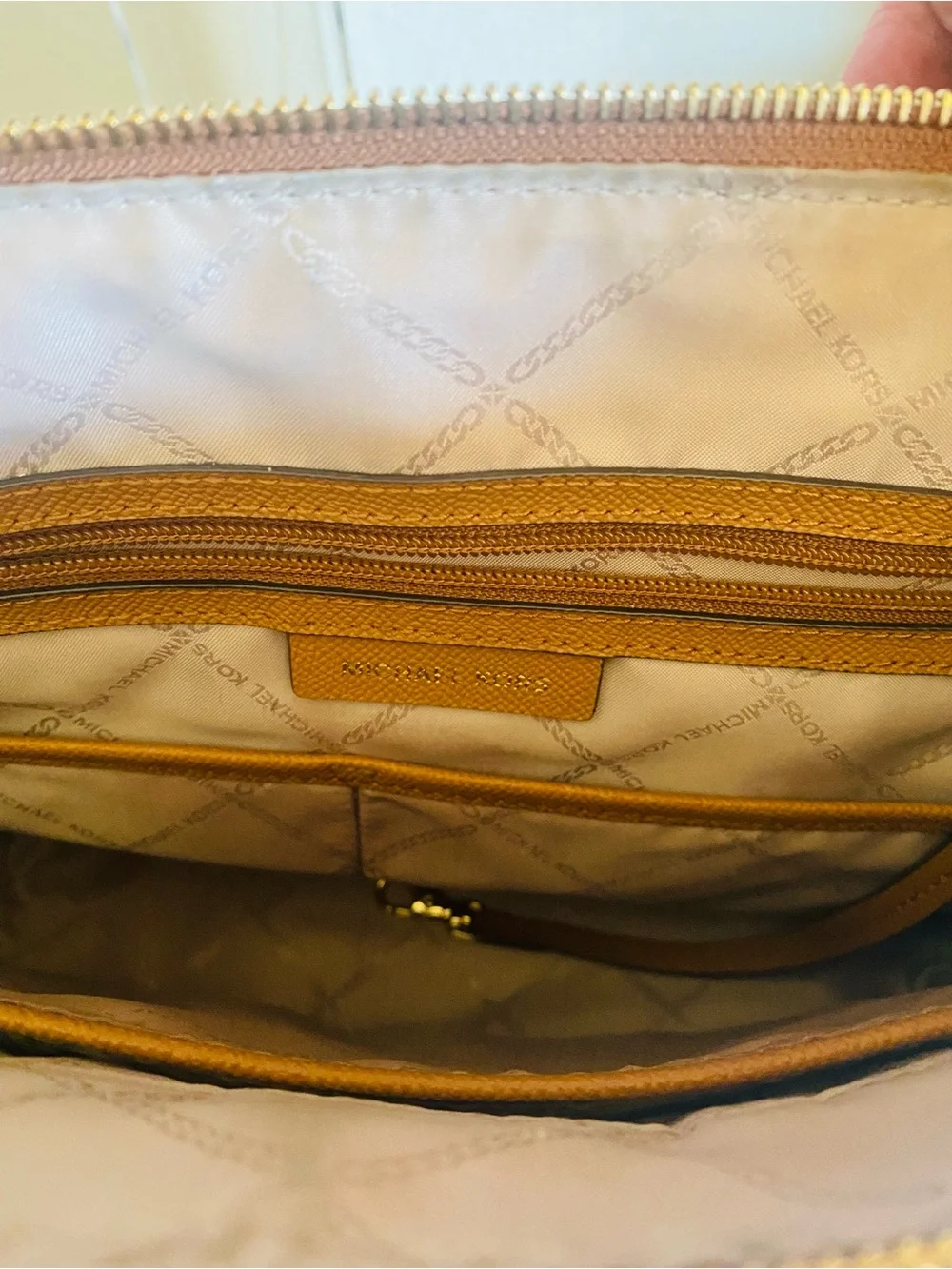 Michael Kors Caramel Leather Tote with MK Charm - Picture 9 of 10